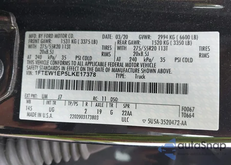 2020 Ford F-150 Xlt z USA, uszkodzony, nr VIN 1FTEW1EP5LKE17378